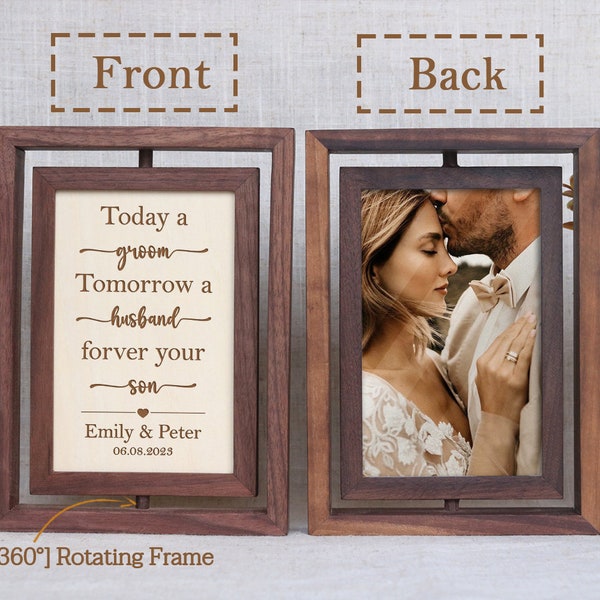 Mother of the Groom Gift Engraved Rotation Wooden Frame, Wedding Gifts for Mom from Bride, Mother of the Bride Gift Poem, Gift for Mom
