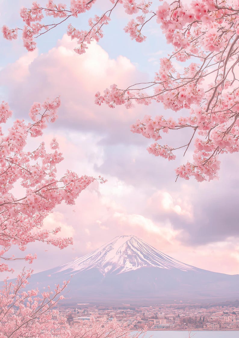 Mount Fuji Cherry Blossom Print: Japanese Landscape Wall Art - Etsy