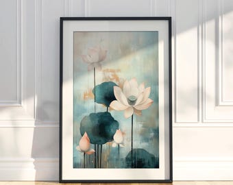 Japanese Lotus Flower Art Print | Botanical Wall Decor