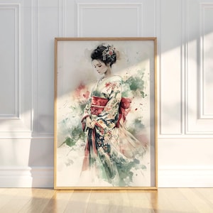 Floral Kimono Japanese Geisha Wall Art Print