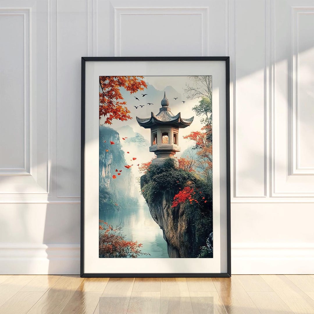Japanese Pagoda Temple Print | Autumn Landscape Wall Art - Etsy