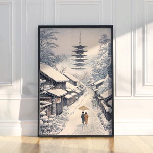 Snowfall in the Old Village - Japanese Wall Art Print
