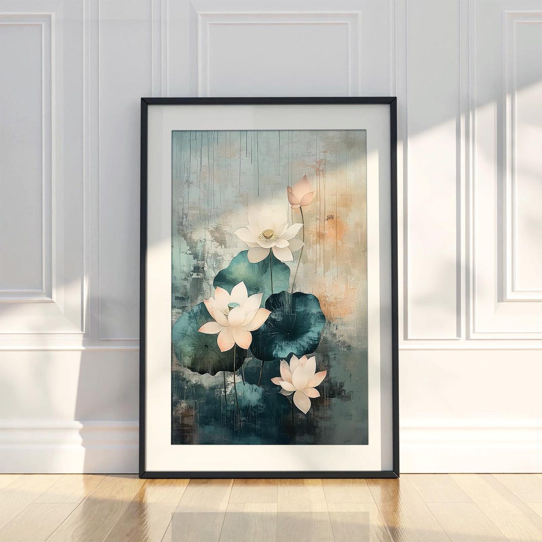 Japanese Lotus Flower Art Print | Calming Botanical Wall Decor - Etsy