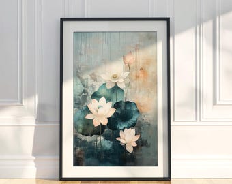Japanese Lotus Flower Art Print | Calming Botanical Wall Decor