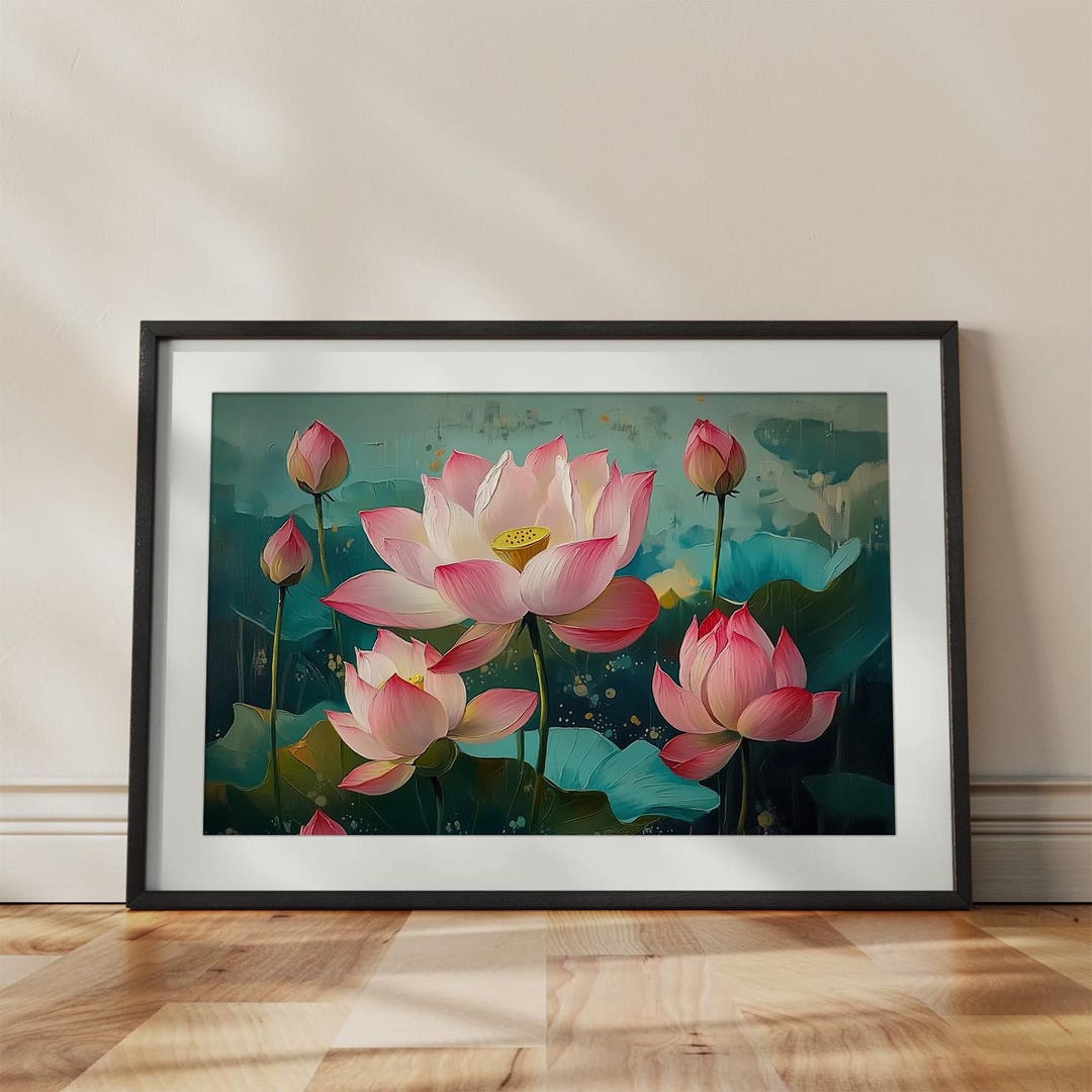 Japanese Lotus Flower Art Print | Botanical Wall Decor - Etsy