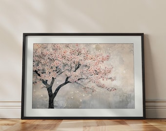 Cherry Blossom Wall Art Print | Japanese Sakura Tree Painting | Elegant Spring Flower Decor