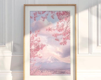Mount Fuji Cherry Blossom Print: Japanese Landscape Wall Art