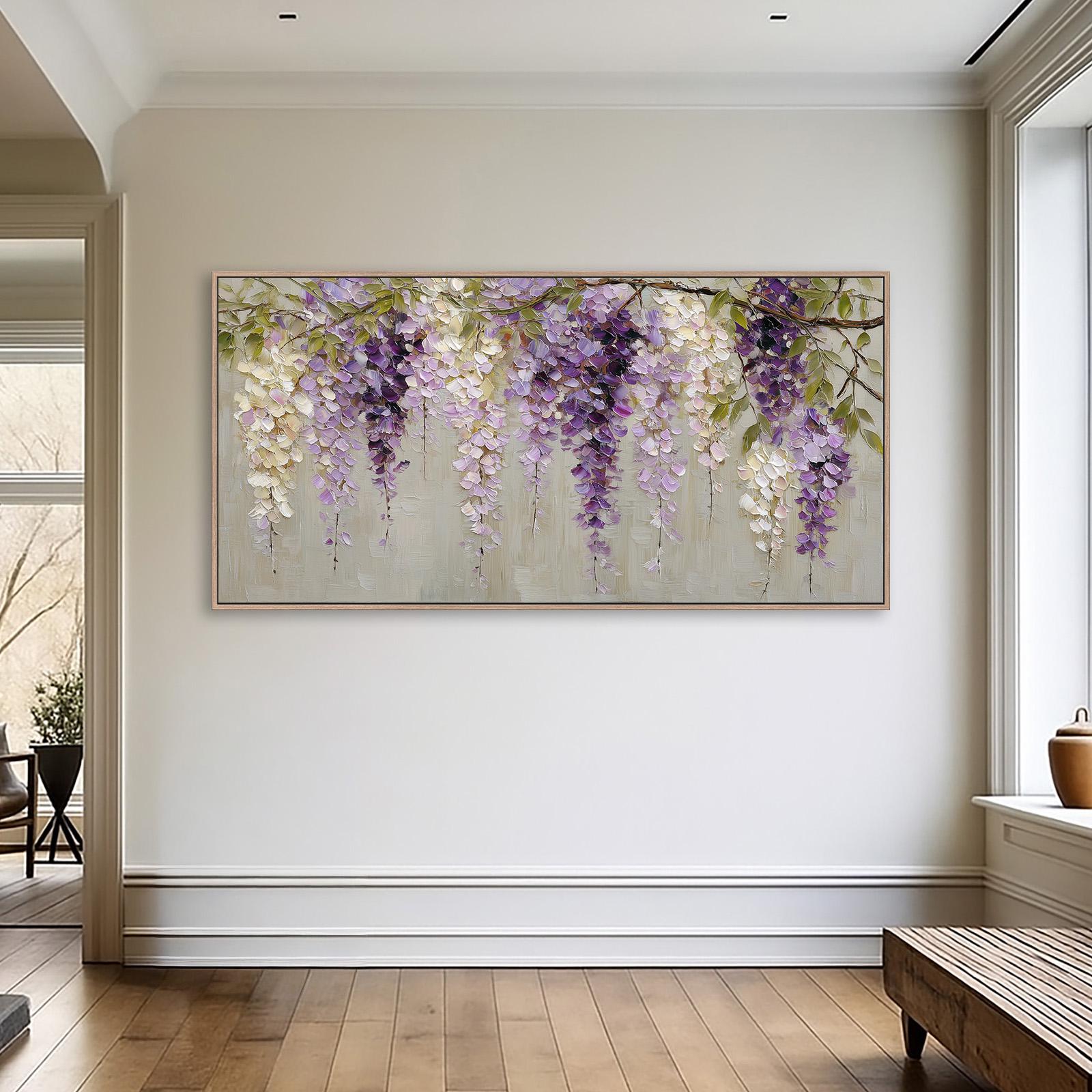 Cascading Wisteria Flowers Canvas Wall Art Purple Floral Wall Decor 