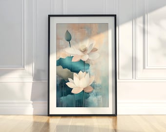 Japanese Lotus Flower Art Print | Botanical Elegance, Japandi Decor