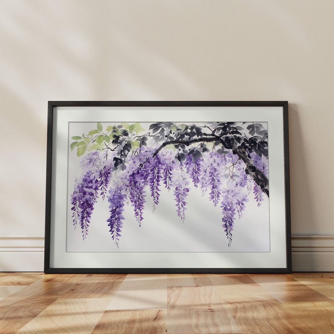 wisteria-wall-art-print-sumi-e-floral-wall-art-hanging-flower-wall