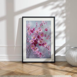 Blüten im Frühlingsnebel - Kirschblüte Wand Kunstdruck