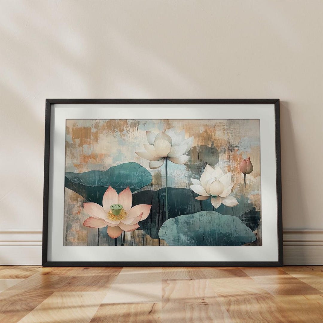 Japanese Lotus Flower Art Print | Japandi Botanical Wall Decor - Etsy