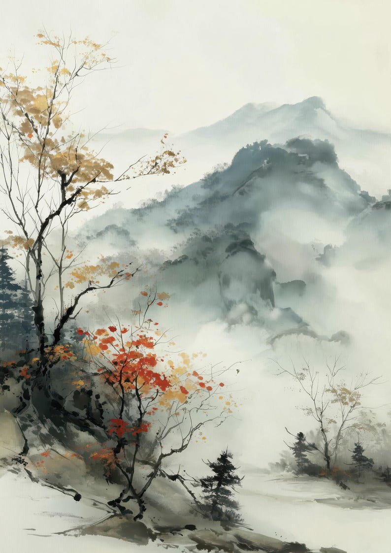 Autumn Mist Japanese Ink Wash Mountain Print Etsy autumn-mist-japanese-ink-wash-mountain-print-etsy