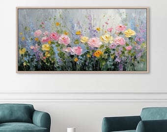 Lienzo decorativo de pradera de flores silvestres / Paisaje floral en flor