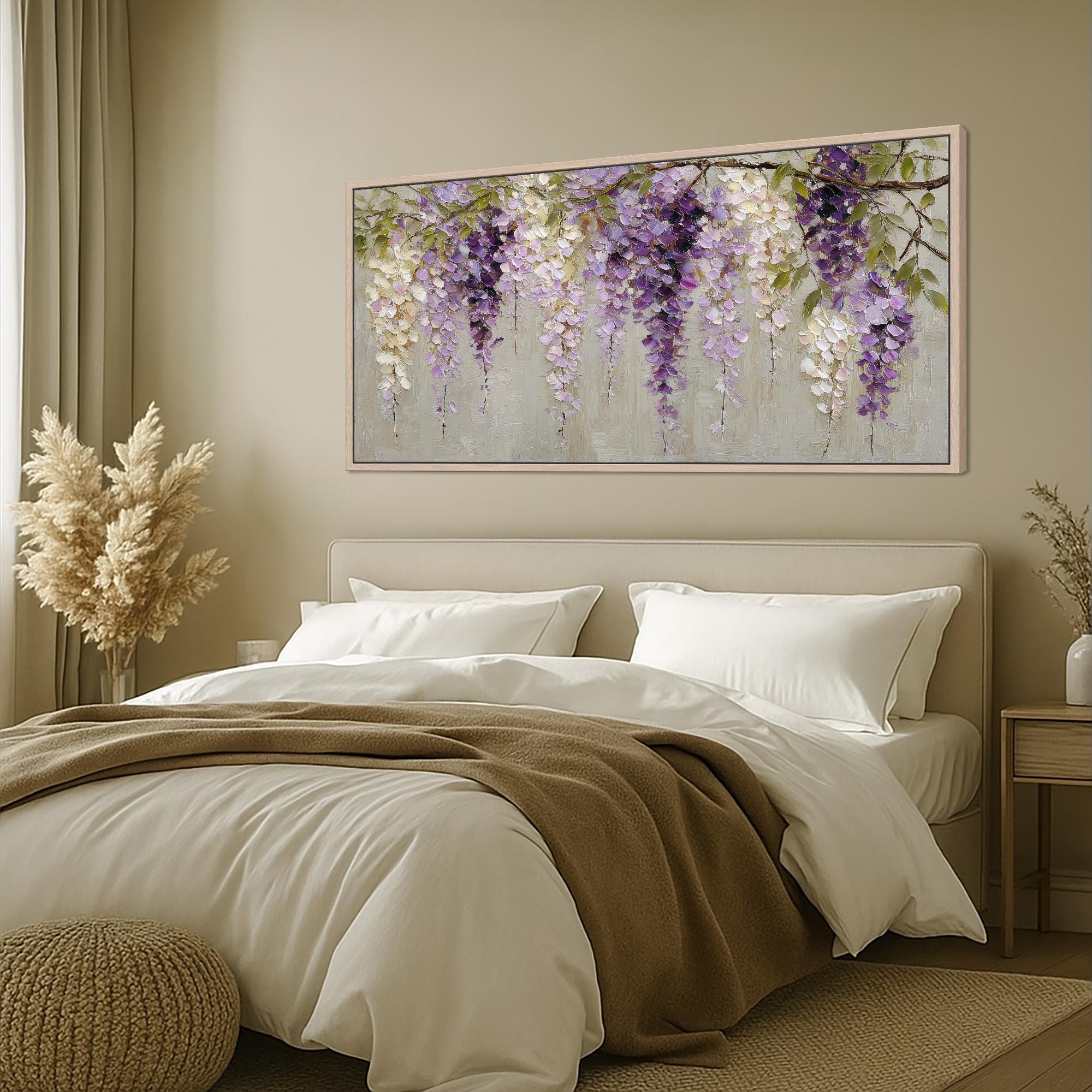 Cascading Wisteria Flowers Canvas Wall Art | Purple Floral Wall Decor