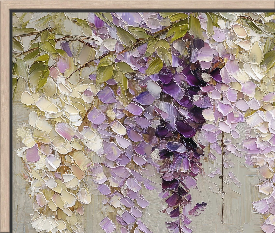 Cascading Wisteria Flowers Canvas Wall Art | Purple Floral Wall Decor