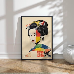 Stylised Geisha Portrait Japanese Wall Art Print