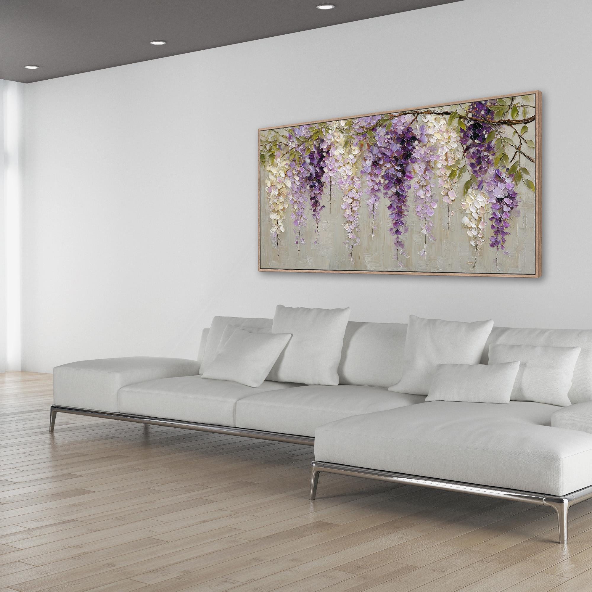 Cascading Wisteria Flowers Canvas Wall Art | Purple Floral Wall Decor