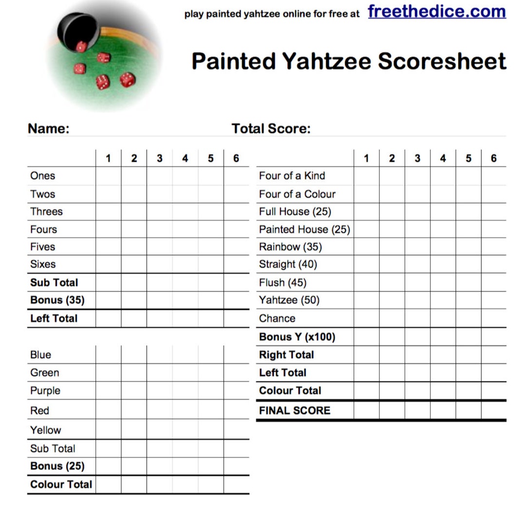 Painted Rainbow Yahtzee Scoresheet Etsy Painted Rainbow Yahtzee Scoresheet Etsy