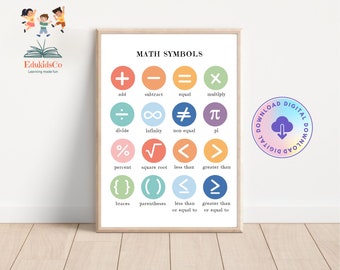 Math Symbols Poster, Math Classroom, Maths Learning, Montessori Playroom, Mathematical Symbols, Educational Wall Art, Digital Download