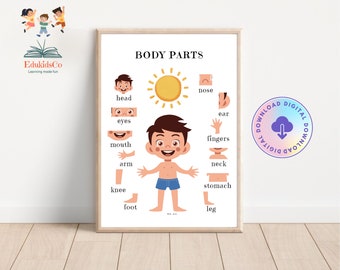 Body Parts, Educational Poster, Printable Wall Art, Digital Download, Body Parts Poster, Teaching Resource, Homeschooling Classroom Decor