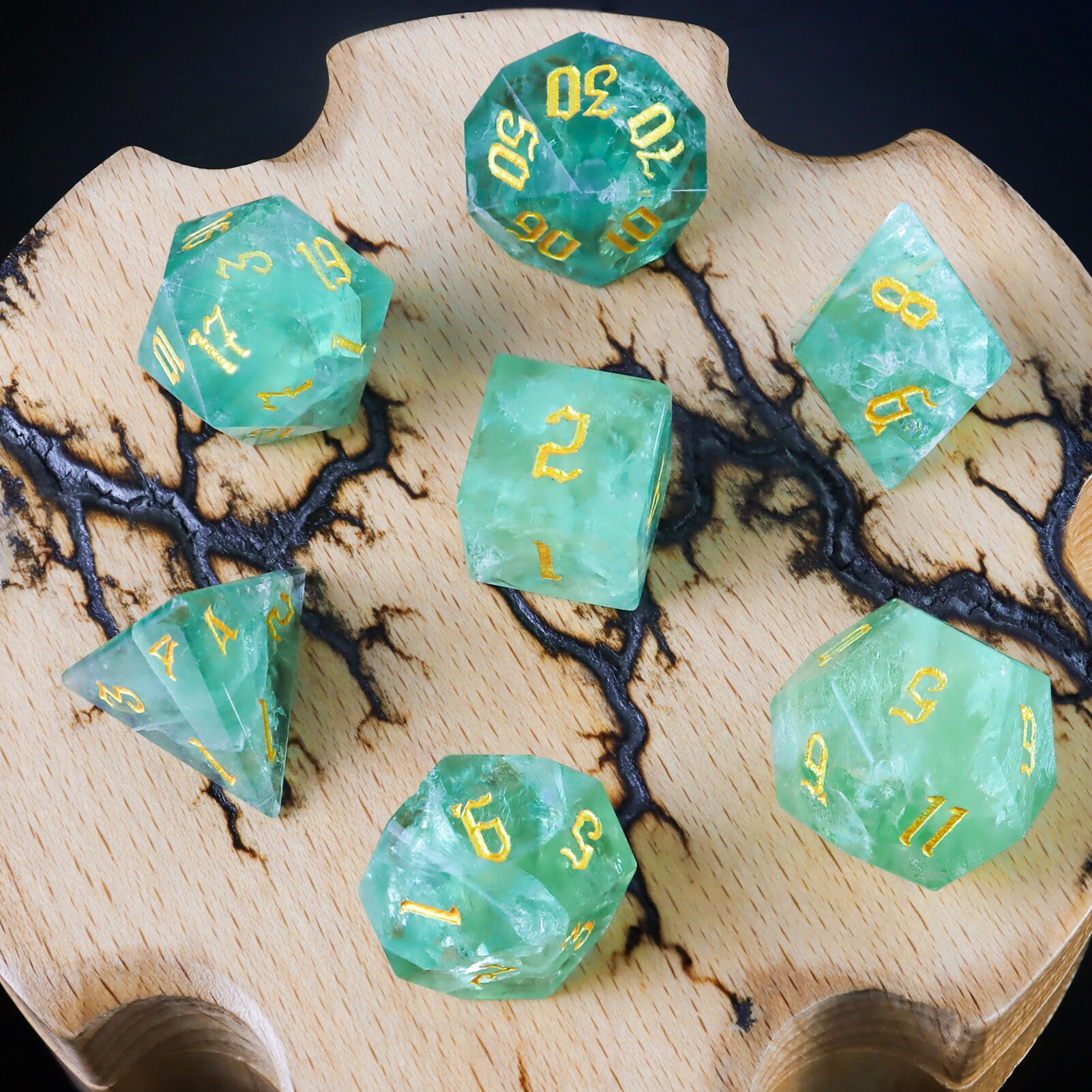Handmade Dnd Dice Set Full Set Natural Gemstone Dice Green Etsy
