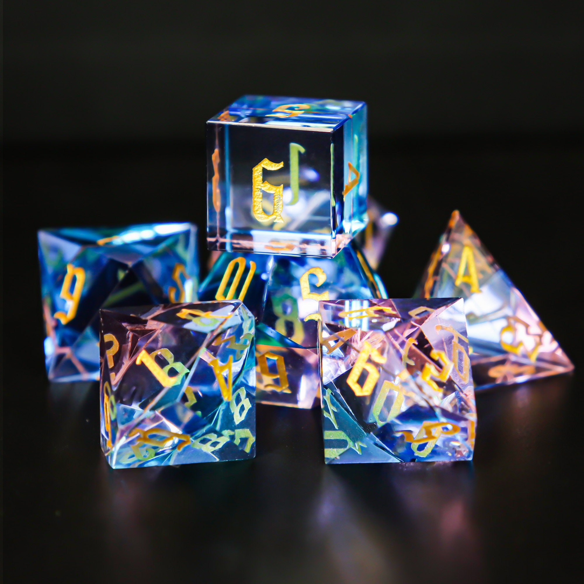 Handmade Dnd Dice Set Full Set K9 Glass Dice Double Colors Etsy