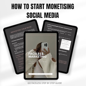 May include: A guide on how to start monetizing social media using a faceless marketing approach. The guide includes tips on identifying your niche, writing a compelling bio, and optimizing your Instagram profile. The guide also features a step-by-step guide on how to monetize your Instagram without showing your face.