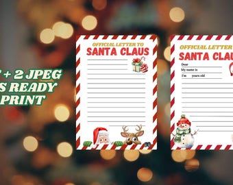 Letter To Santa, Printable Wish List Letters For Santa, Christmas Letter Easy Printable Christmas List For Santa Instant Digital Download