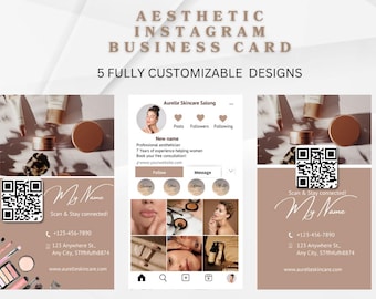 Instagram Business Card QR Code, Editable Business Card Template for Business Owners, Boho Business Card Canva, IG Business Card Template