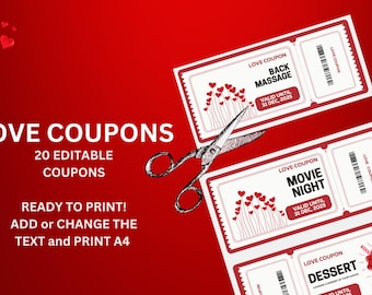 Romantic Editable Coupon Book Template Printable Coupons, Customizable Coupon Template, Birthday HOT Coupons, Gifts for Him
