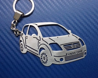 Custom Citroen C2 keychain, stainless steel key ring for birthday gift with individual text