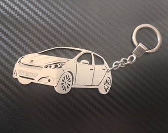 Porte-clés de voiture Peugeot 208 personnalisé, porte-clés en acier inoxydable pour cadeau d'anniversaire avec texte individuel