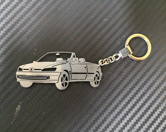 Porte-clés de voiture cabriolet Peugeot 306 personnalisé, porte-clés en acier inoxydable pour cadeau d'anniversaire avec texte individuel