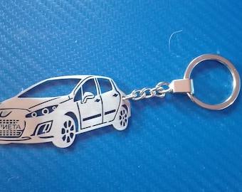 Porte-clés de voiture Peugeot 308 personnalisé, porte-clés en acier inoxydable pour cadeau d'anniversaire avec texte individuel