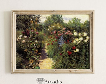 Poster del giardino fiorito, stampa di fiori primaverili, pittura vintage, Cottagecore