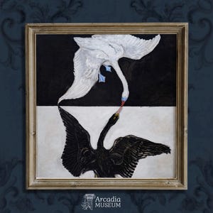 Il cigno n. 1 stampa, poster di Hilma af Klint, arte dei cigni, Accademia oscura, bianco e nero