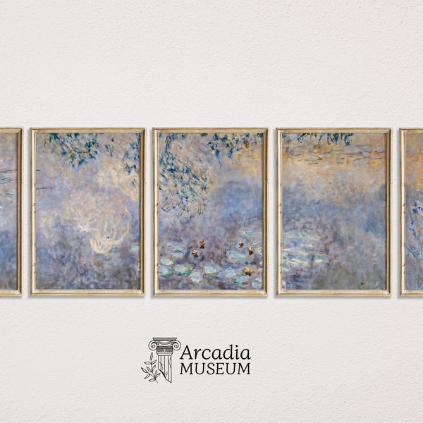 Set of 5 Prints, Water Lilies by Claude Monet Gallery, Water Lily Garden Wall Art, Monet Waterlilies Expo Poster, Muted Landscape Home Decor