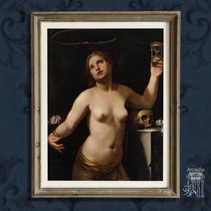Memento Mori Poster, Dark Academia Druck, Allegorie des Lebens, Guido Cagnacci Malerei, Rose, Totenkopf, Sanduhr, Uroboros