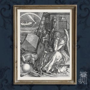 Melancolia von Albrecht Dürer, Alchemie Print, Renaissance Gravur, Esoterische Kunst, Dark Academia Poster, Moody Symbolic Art