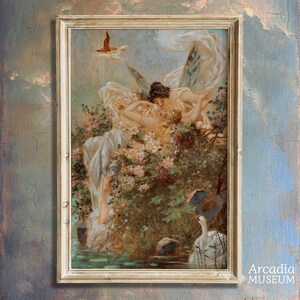 Lesbian Poster, Sapphic Art Print, Lesbian Kissing Wall Art, Girls Naked Love Wlw Artwork Decor Subtle, Two Fairies Embracing by Hans Zatzka