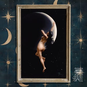Moon Nymph Print, Luis Ricardo Falero Art, Moon Goddess Poster, Dark Academia Painting, Black