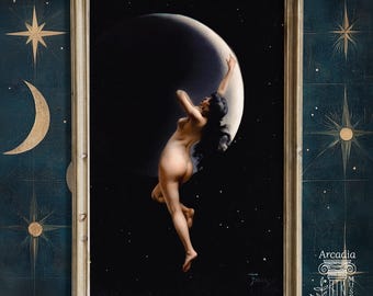 Moon Nymph Print, Luis Ricardo Falero Art, Moon Goddess Poster, Dark Academia Painting, Black