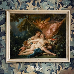 Renaissance Lesbian Print, Sapphic Rococo Poster, Jupiter In The Guise Of Diana And The Nymph Callisto, François Boucher, Vintage Painting