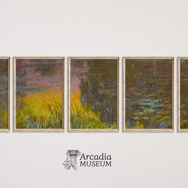 Claude Monet Gallery Set of 5 Prints, Water Lilies Immersive Experience Poster, Water Lily Garden Wall Art, Expo Posters, Spring Landscape