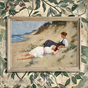 Lesbisches Paar Am Strand Kunstdruck, Sapphic Vintage Malerei, Queer Poster, Wlw Retro Kunst, Küstenlandschaft, Hermann Seeger