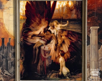 The Lament For Icarus Poster, Herbert Draper Painting, Dark Academia Print, Greek Mythology Art
