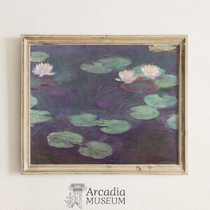 Water Lilies Poster, Claude Monet Print, Impressionist Painting, Purple Waterlilies Art