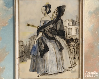 Spanish Lesbians Vintage Watercolor, Sapphic Poster