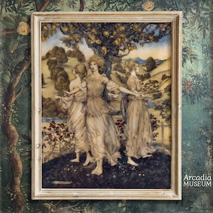 Arthur Rackham Art Print, All amidst the Gardens fair Of Hesperus, Vintage Illustration, Nymphs Artwork, Spring Dance Poster